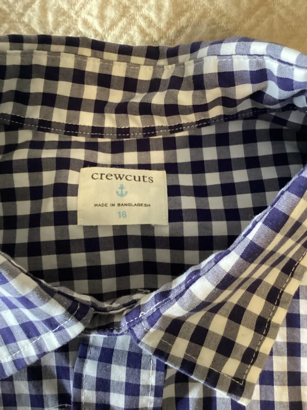 Jcrew Crewcuts boys size 16 navy blue gingham check Oxford shirt